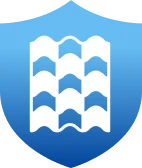 Blue shield emblem with wave pattern