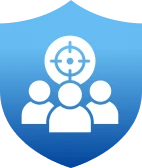 Blue shield with group symbol